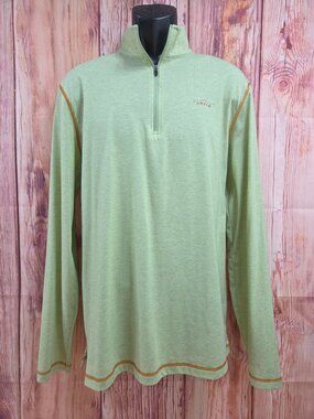 Orvis Trout Bum Green Quarter-Zip Pullover Shirt Large Long Sleeve Lightweight